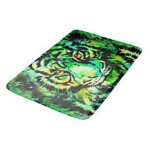 Green Tiger Bath Mat - Tiger Artwork - Wildtiere Badematte