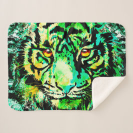 Green Tiger Head - farbenfrohe Tiger Sherpa Blanke Sherpadecke