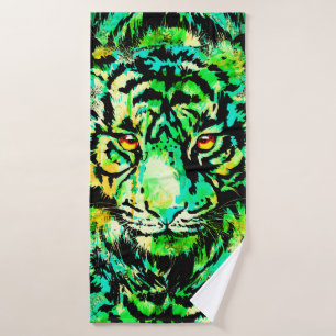 Green Tiger Head - Tiger Artwork - Wildlife Badhandtuch Set