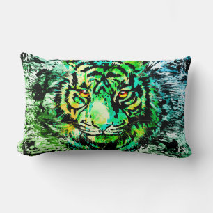 Green Tiger Head   Tiger Zeichnend Lumbalkissen Lendenkissen