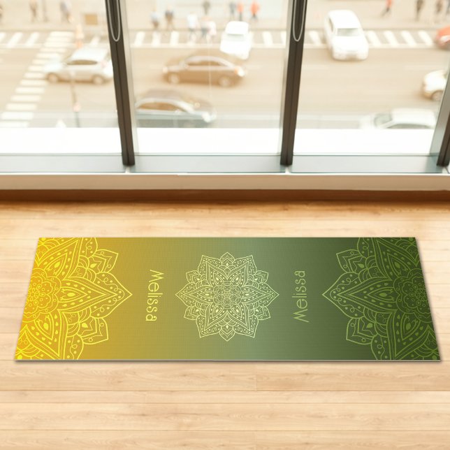 Green To Yellow Gradient Mandala With Name Yogamatte (Disclaimer: This image is a digital mockup.)