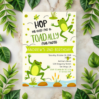Green TOADally Fun Frog Kindergeburtstag Party Einladung