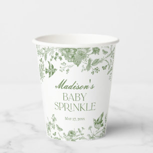 Green Toile De Jouy Vintag Floral Baby Sprinkle Pappbecher