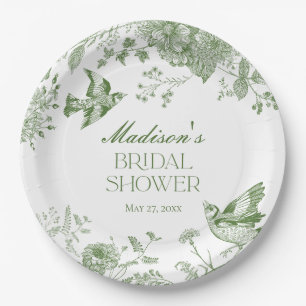 Green Toile De Jouy Vintag Floral Brautparty Pappteller