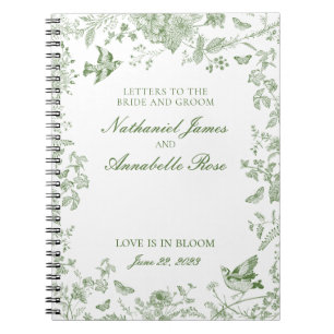 Green Toile De Jouy Wedding Letters Bride & Groom Notizblock