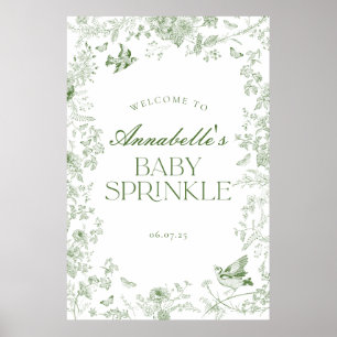 Green Toile Jouy Floral Baby Sprinkle Begrüßungsze Poster