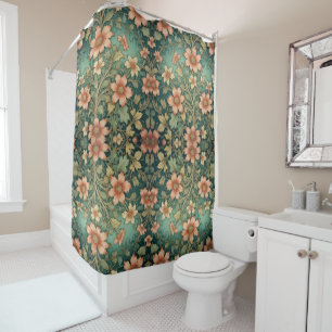 Green Tone Orange Blume Jugendstil Duschvorhang
