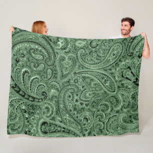 Green Tones floral Paisley Muster Fleecedecke