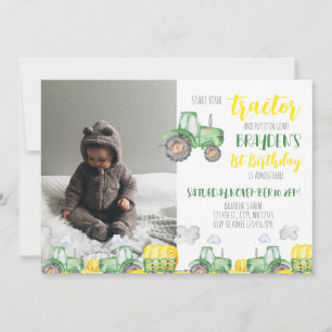 Green Tractor Anniversaire Photo Invitation