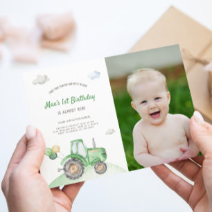 Green Tractor Anniversaire Photo Invitation