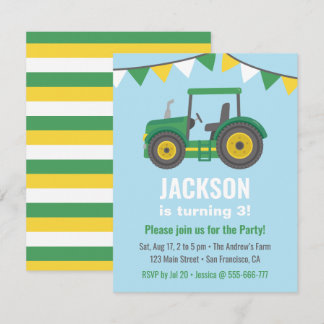 Green Tractor Bunting Flags Boys Geburtstagsparty Einladung