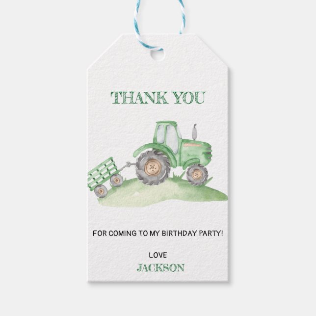 Green Tractor Farm birthday Geschenkanhänger (Vorderseite)