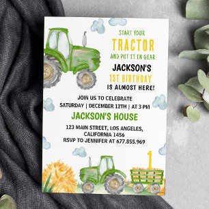 Green Tractor Farm Invitation de fête d'anniversai