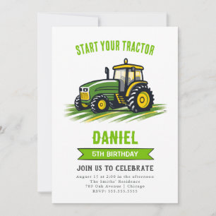 Green Tractor Invitation de fête d'anniversaire