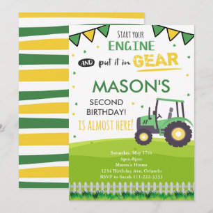 Green Tractor Invitation de fête d'anniversaire
