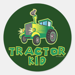 Green Tractor Kid Runder Aufkleber