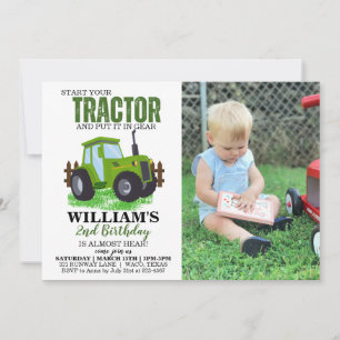 Green Tractor Photo Anniversaire Fête Invitation