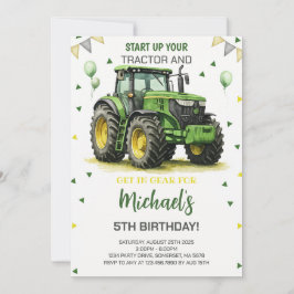 Green Tractor Thema Geburtstagsparty Einladung