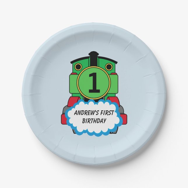 Green Train Happy Birthday Plate Pappteller (Vorderseite)