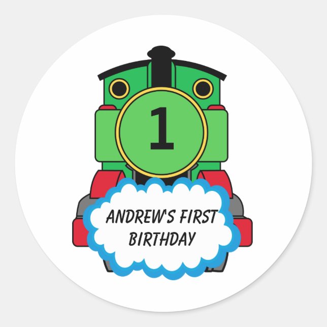 Green Train Happy Birthday Round Aufkleber (Vorderseite)