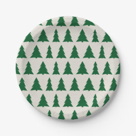 Green Tree Pattern Imitate Leinwand Holiday Party Pappteller