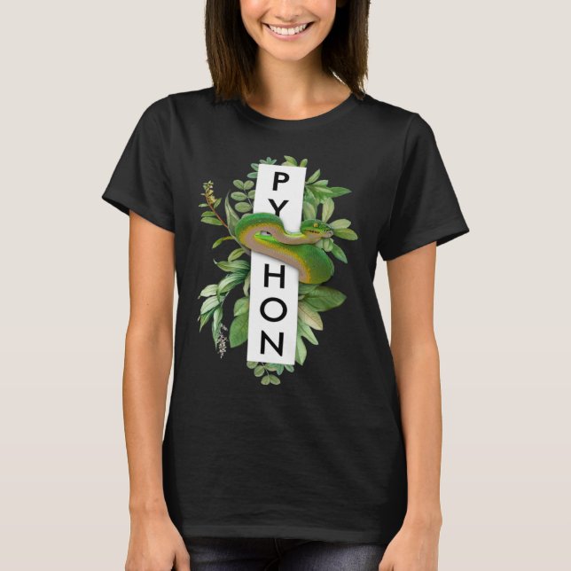 Green Tree Python Tropical Print T-Shirt (Vorderseite)