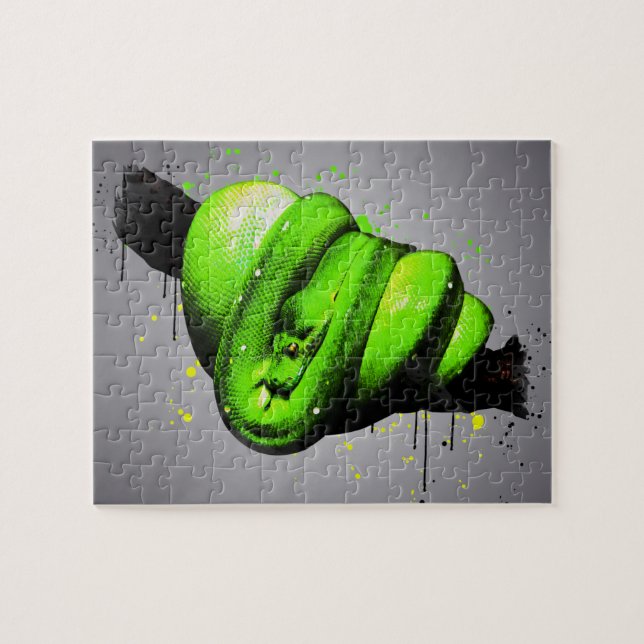 Green Tree Python Wasserfarbe Reptile Jigsaw Puzzl (Horizontal)