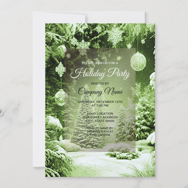 Green Trees Christmas Balls Invitation de vacances (Devant)