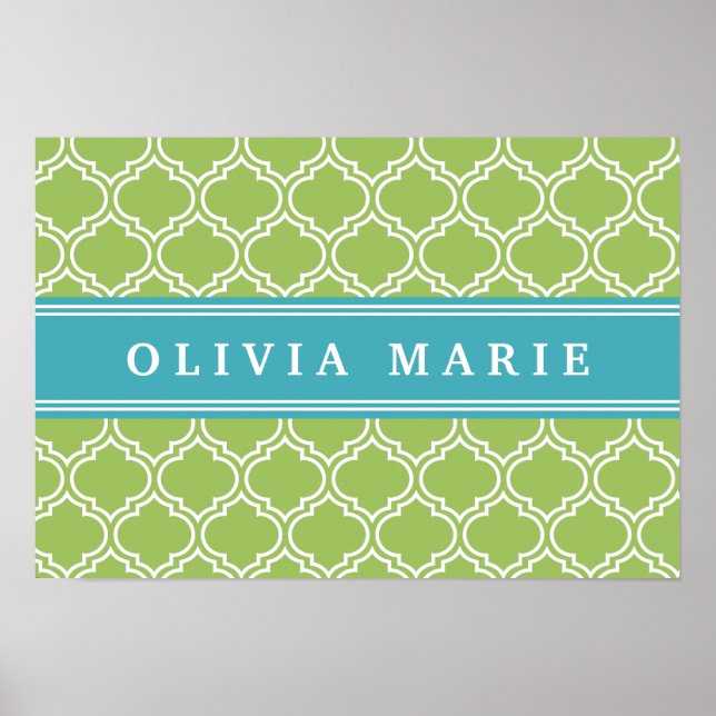 Green Trellis Vibrant Blue Name Template Poster (Vorne)