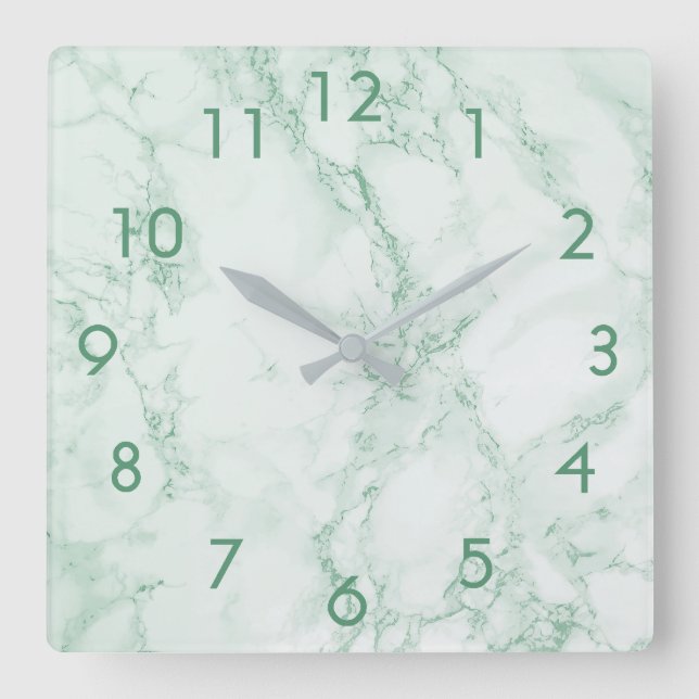 Green trendy marble quadratische wanduhr (Vorderseite)