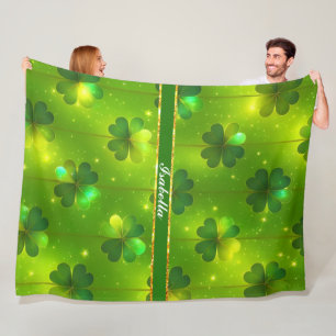 Green Trendy St Patrick's Day Clover Collection Fleecedecke