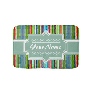 Green Tribal Ikat Zickzack Personalisiert Badematte