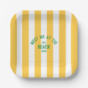 Green trifft mich am Strand gelben Cabana Streifen Pappteller