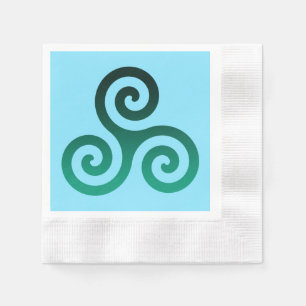 Green Triskele Ancient Celtic Symbol Sky Blue Serviette
