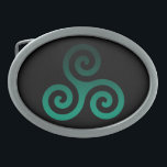 Green Triskele Antikes keltisches Symbol Schwarz Ovale Gürtelschnalle<br><div class="desc">Green Triskele Symbol. Das Symbol Triskele oder Triskelion besteht aus drei Spiralen oder drei Armen,  die miteinander verflochten sind,  als ob es sich von seiner Mitte aus bewegt. Dieses keltische Symbol der Bewegung oder Handlung repräsentiert die drei Welten: die Himmelswelt,  die physische und die spirituelle.</div>