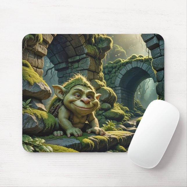 Green Troll Under a Stone Bridge Mousepad (Mit Mouse)