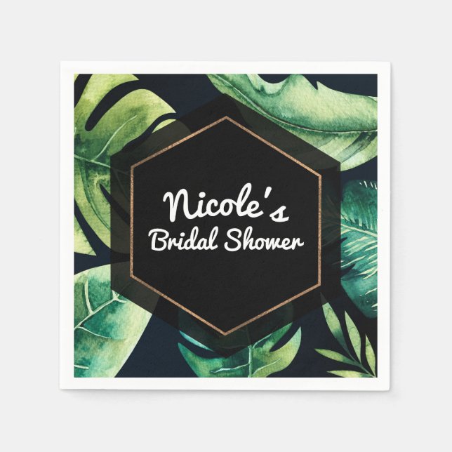 Green Tropical Blätter Black Elegantes Hochzeitsfe Serviette (Vorderseite)