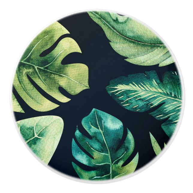 Green Tropical Blätter Black Summer Paradise Keramikknauf (Vorderseite)
