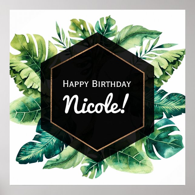 Green Tropical Blätter Black Wedding Banner Poster (Vorne)