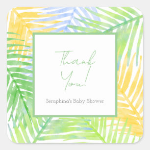 Green Tropical Blätter Hawaiian Baby Shower Quadratischer Aufkleber