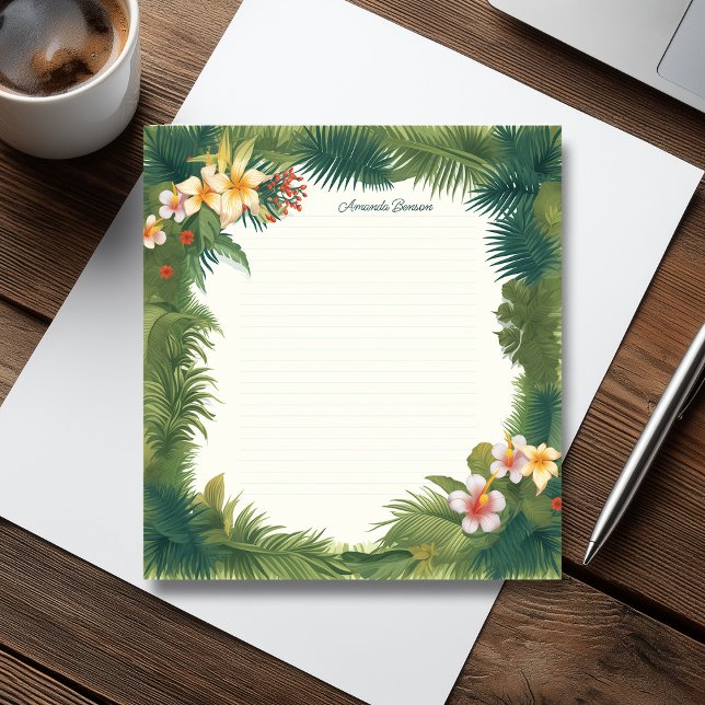 Green Tropical Blume & Blätter Illustration Notizblock (Green Tropical Flowers & Leaves Illustration Notepad)