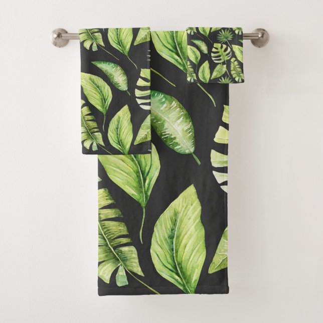 Green Tropical Feuille Motif Botanique Noir (En situation)