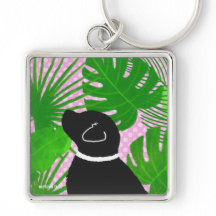 Green Tropical Island Black Dog Schlüsselanhänger