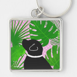 Green Tropical Island Black Dog Schlüsselanhänger