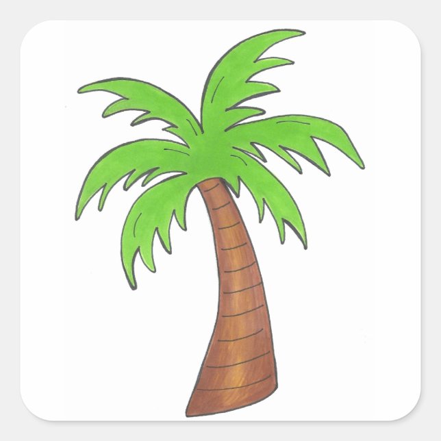 Green Tropical Island Palm Tree Beach Party Quadratischer Aufkleber (Vorderseite)