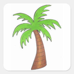 Green Tropical Island Palm Tree Beach Party Quadratischer Aufkleber