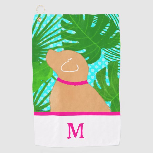 Green Tropical Island Yellow Dog Golf Handtuch (Vorderseite)