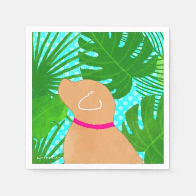 Green Tropical Island Yellow Dog Party Napkins Serviette (Vorderseite)