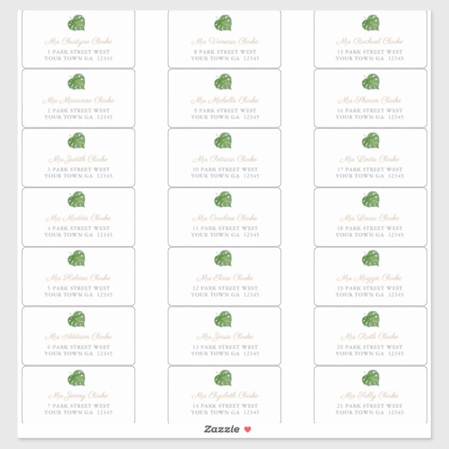 Green Tropical Leaf Guest Envelope Address Labels (Blatt)
