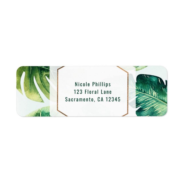 Green Tropical Leaves White Elegant Einladung (Vorne)